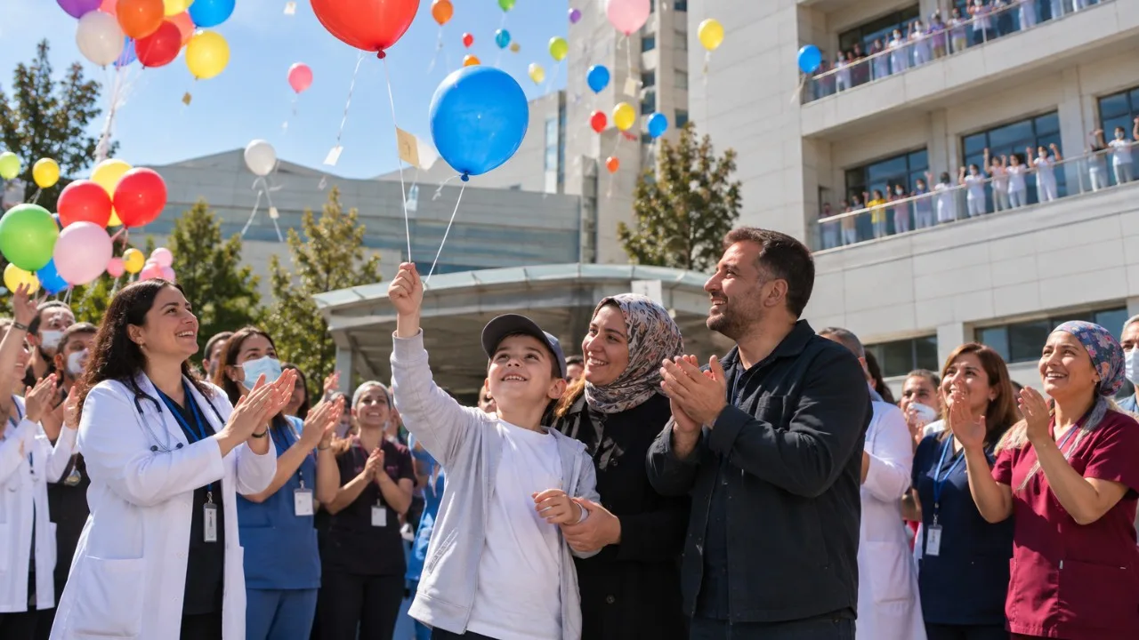 Lösemiyi yenerek taburcu olan Hasan Hüseyin'e balonlu.